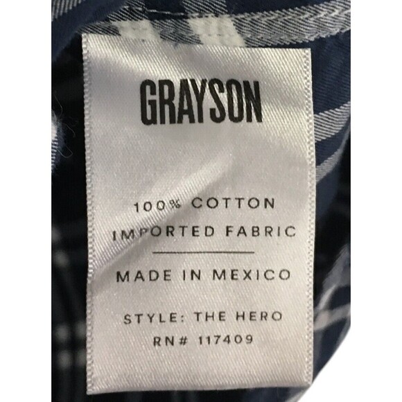 Grayson Shirt Men's Size Large (4) Navy Plaid 100% Cotton Button Up - Picture 5 of 5